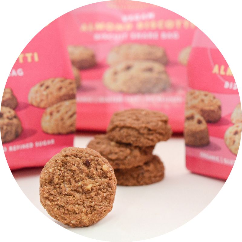 Rhythm 108 Biscuits Almond Biscotti 135g Bag Lifestyle Image