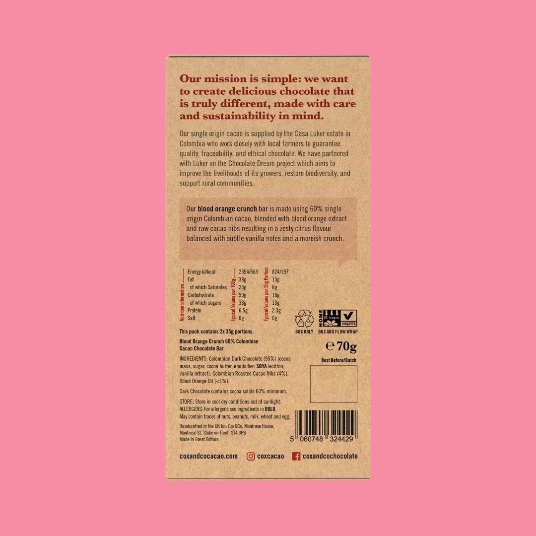 Cox & Co Chocolate Bar Blood Orange Crunch Reverse