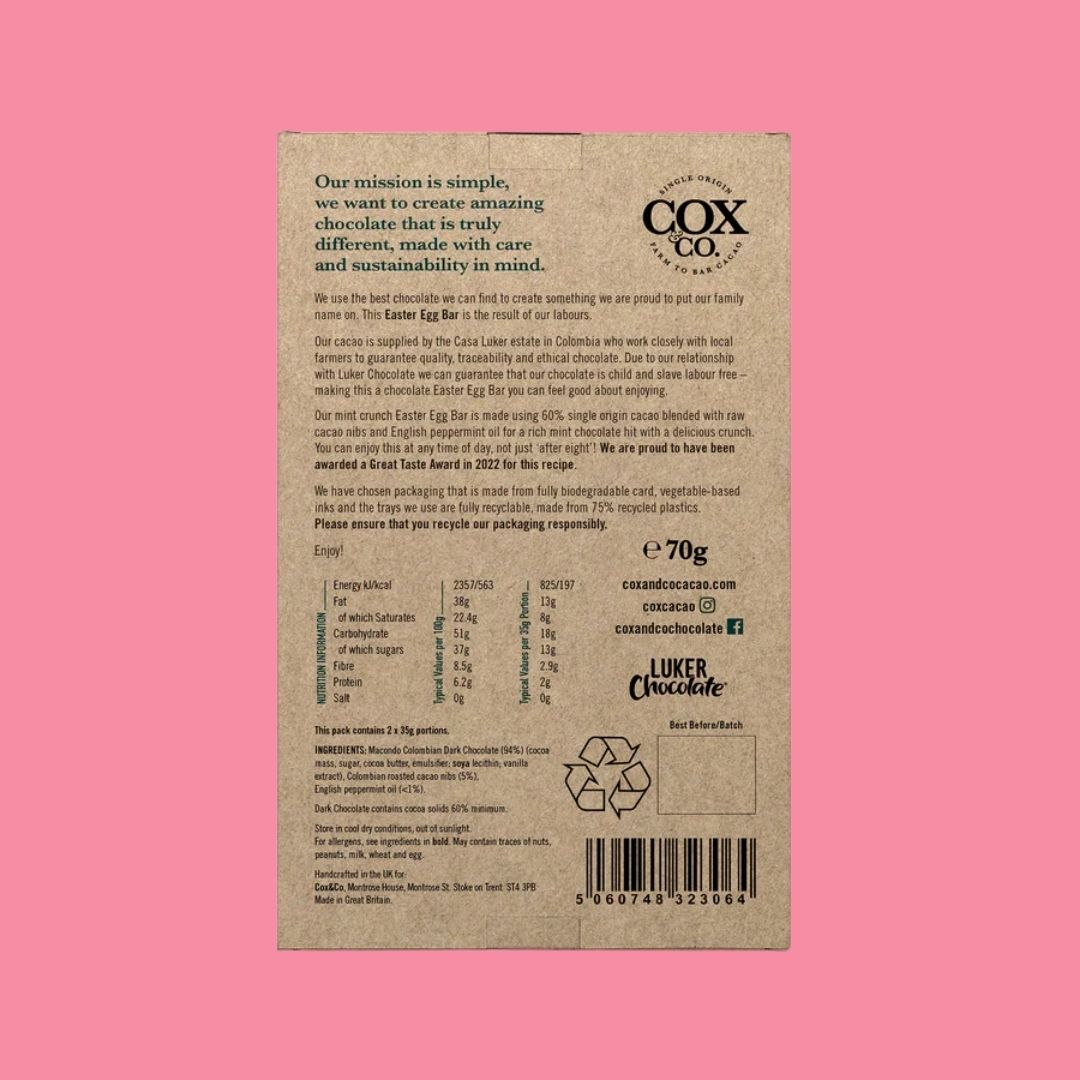 Cox & Co Egg Shaped Chocolate Bar Mint Reverse