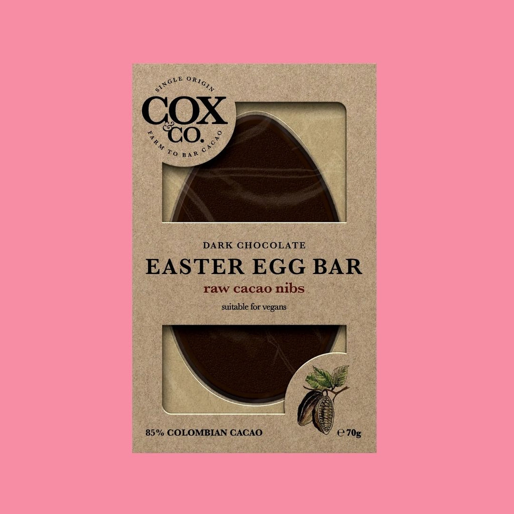 Cox & Co Egg Shaped Chocolate Bar Raw Cacao Nibs