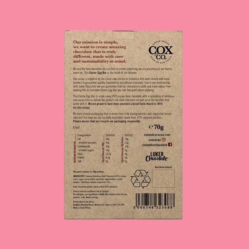 Cox & Co Egg Shaped Chocolate Bar Raw Cacao Nibs Reverse