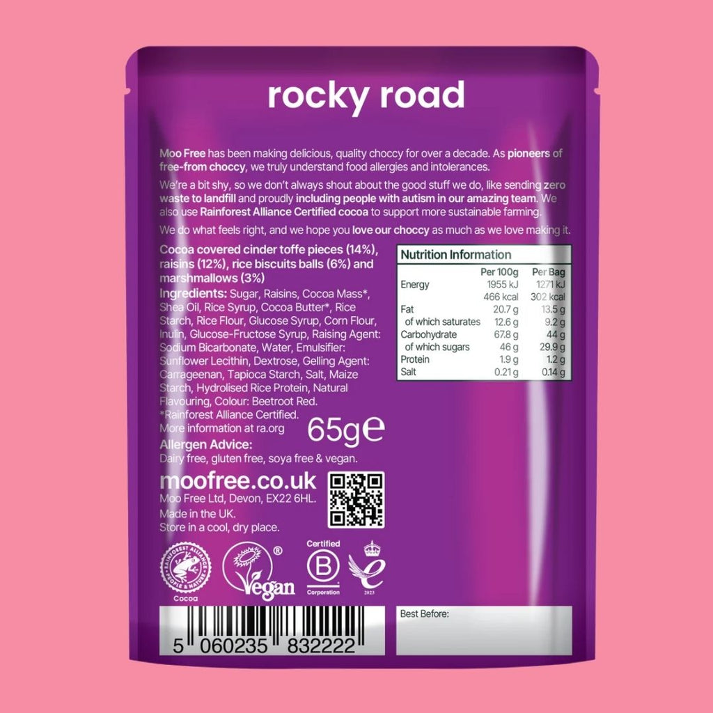 Moo Free Chocolate Pouch [Rocky Road, 65g] Reverse