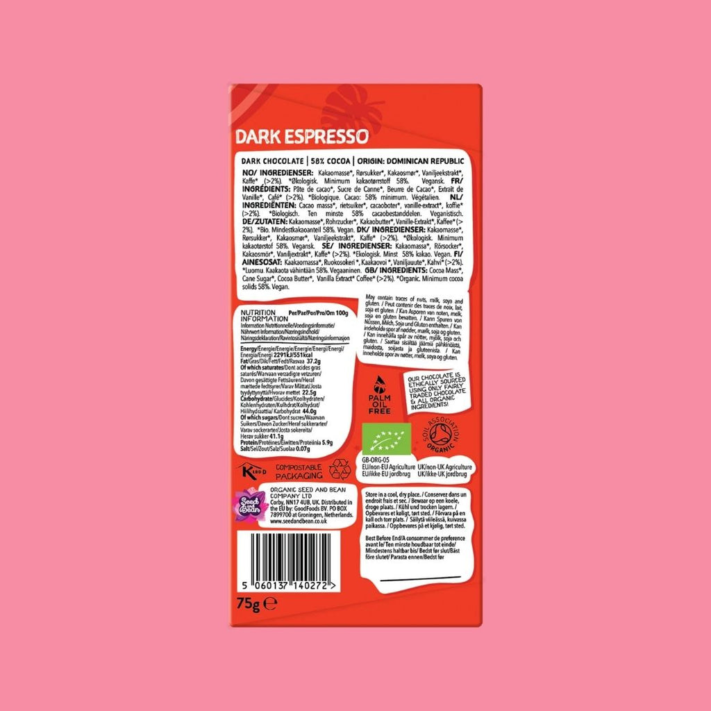 Seed & Bean Chocolate Bar Dark Espresso Reverse