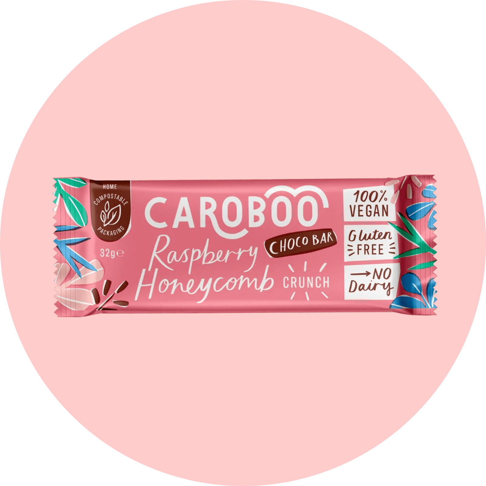 Caraboo Raspberry & Honeycomb Carob Chocolate Bar