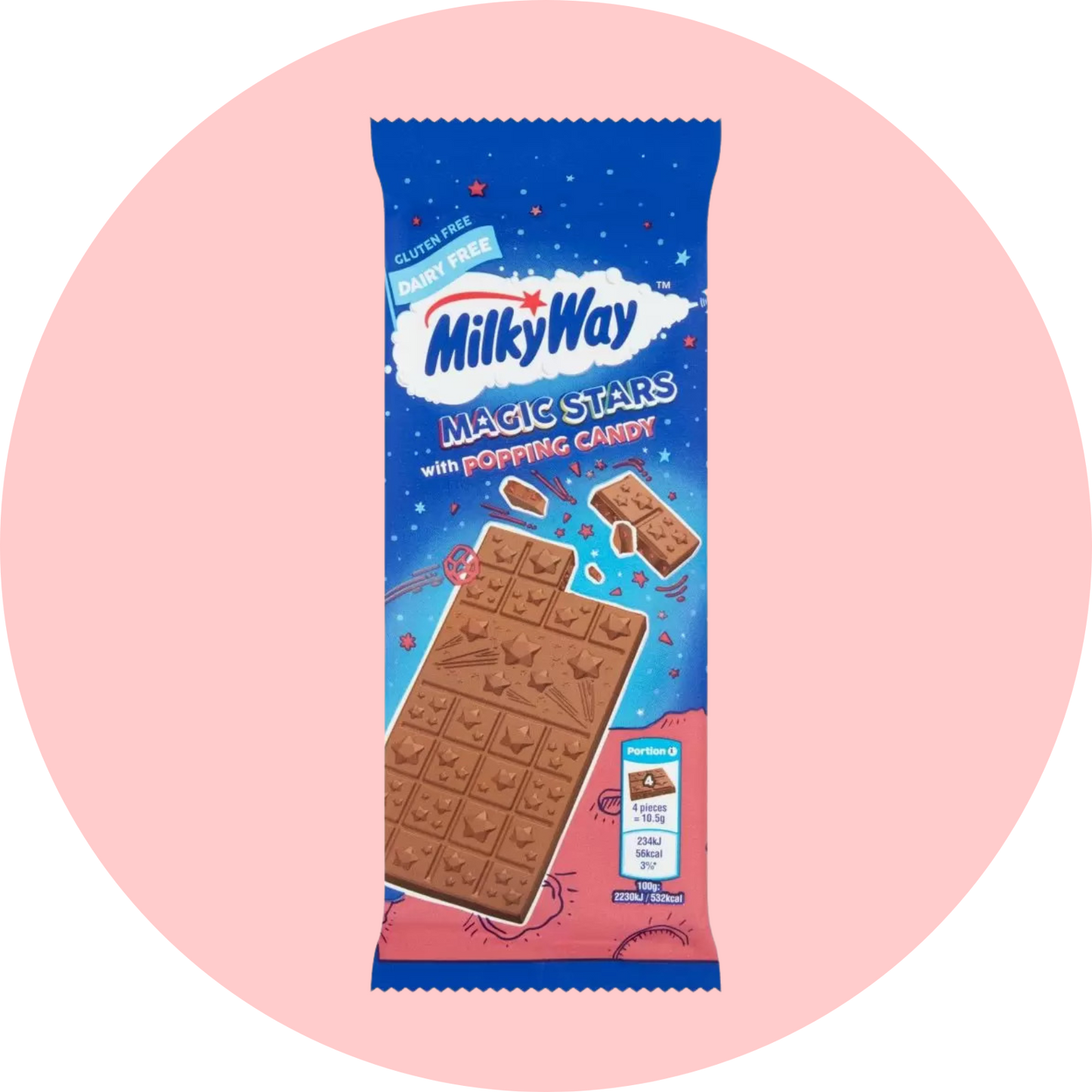Vegan Milky Way Magic Stars Chocolate Bar with Popping Candy